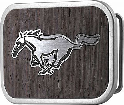 Licensed Ford Mustang Wood Belt Buckle (3.5" W x  2.5" H)